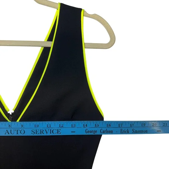 Alice + Olivia Black Neon Yellow Piping V-Neck Sleeveless Jumpsuit Size 4 - Picture 7 of 13